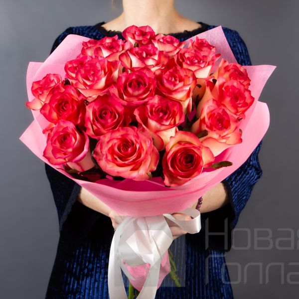 Букет 21 розовая роза 40см