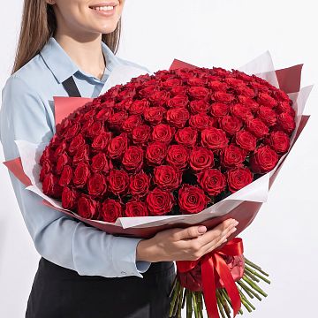 Букет 101 красная роза 70см