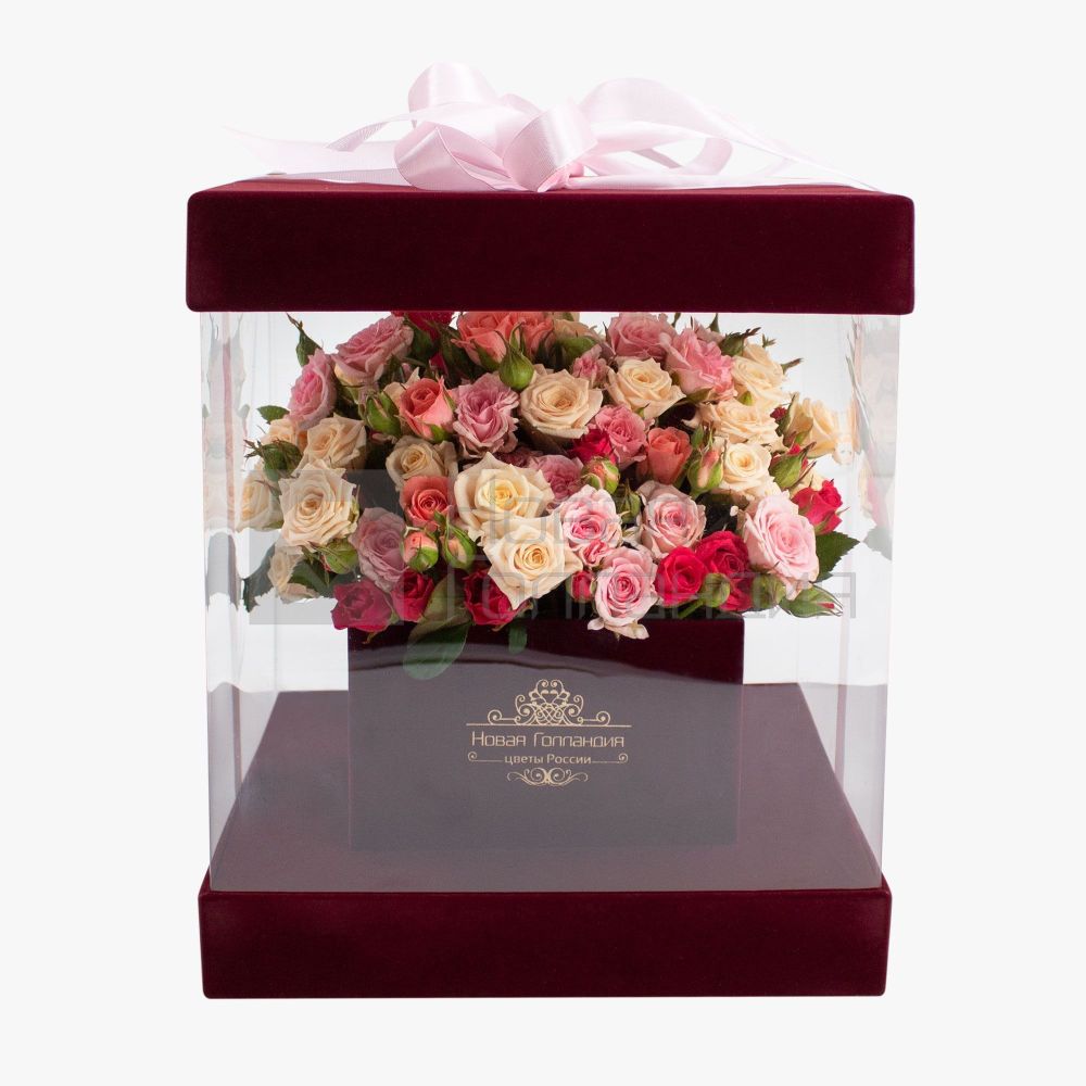 15 кустовых роз микс в бархатной шкатулке