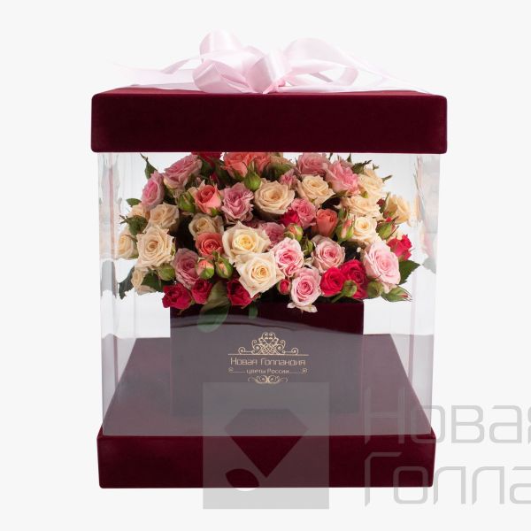15 кустовых роз микс в бархатной шкатулке
