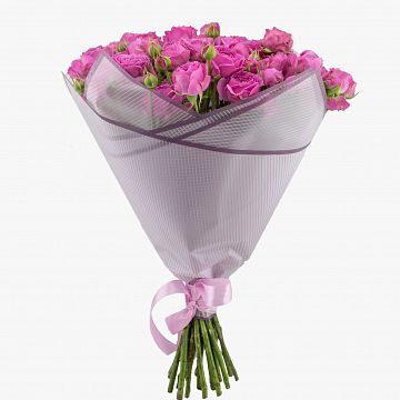 Букет 21 розовая кустовая пионовидная роза 40см.