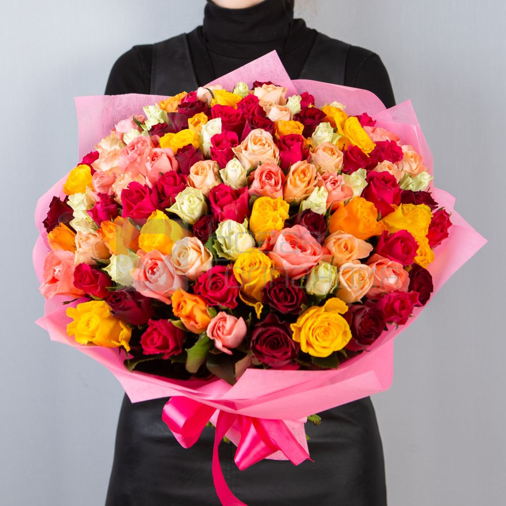 Букет 101 роза ассорти 40 см Кения