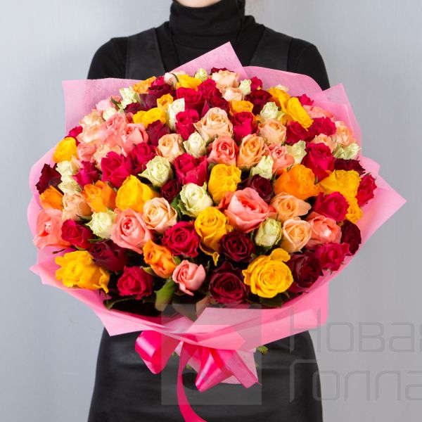 Букет 101 роза ассорти 40 см Кения
