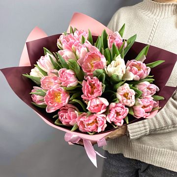 Букет 25 розовых пионовидных тюльпанов Букет 25 розовых пионовидных тюльпанов