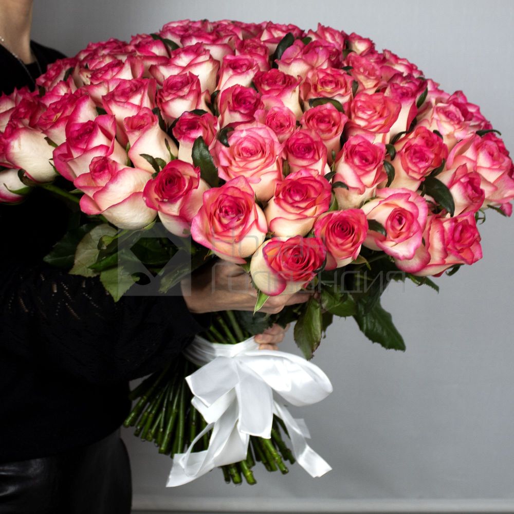 Букет 101 розовая роза 40 см