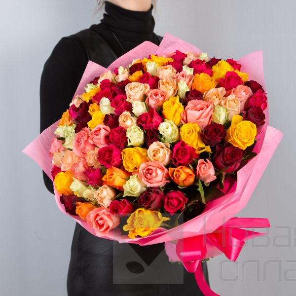 Букет 101 роза ассорти 40 см Кения