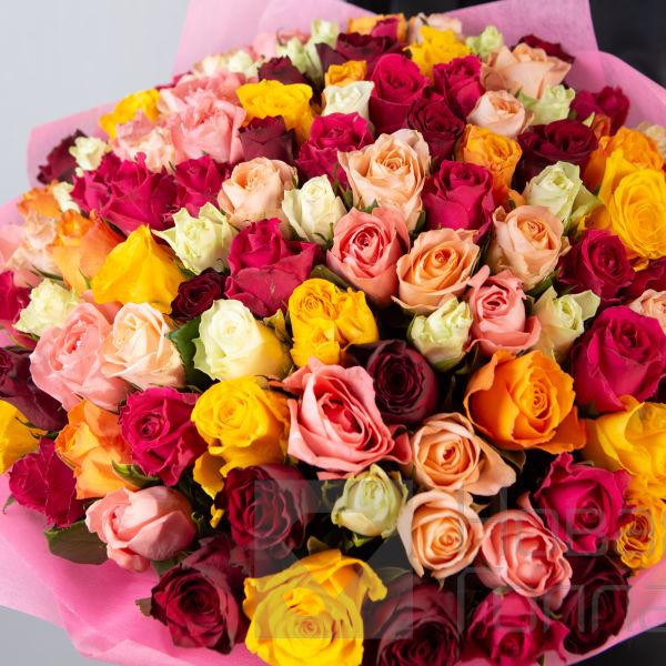 Букет 101 роза ассорти 40 см Кения