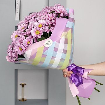 Букет 5 розовых ромашковых хризантем Букет 5 розовых ромашковых хризантем