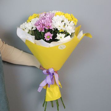Букет 7 ромашковых хризантем ассорти Букет 7 ромашковых хризантем ассорти