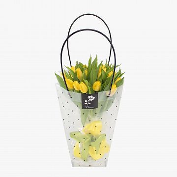Букет 25 желтых тюльпанов в сумочке Букет 25 желтых тюльпанов в сумочке