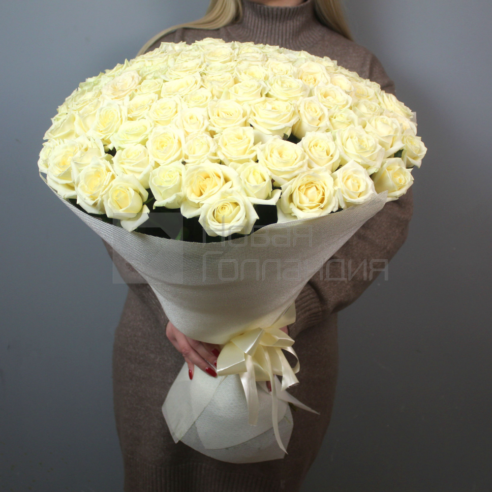 Букет 101 белая роза 70см