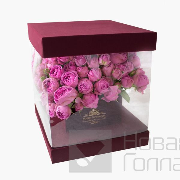 Пионовидные розы в бархатной шкатулке