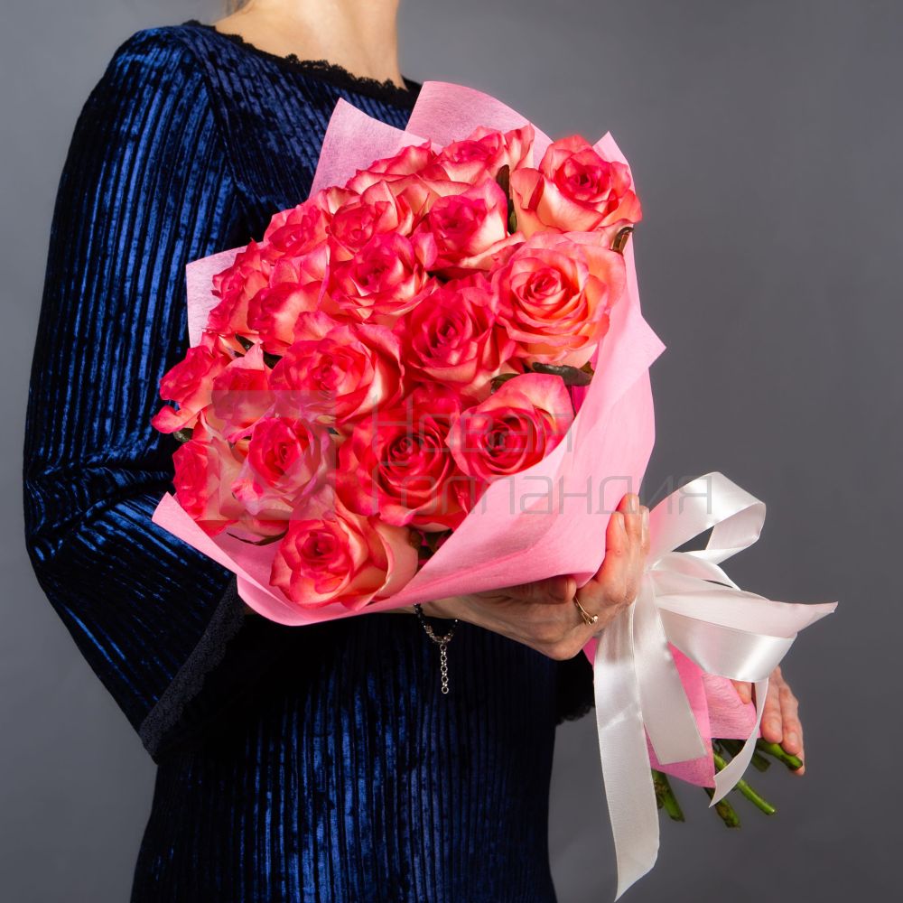 Букет 21 розовая роза 40см