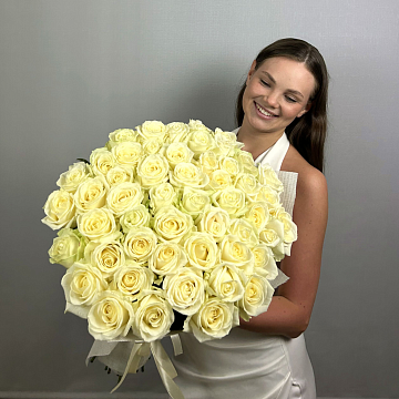 Букет 51 белая роза 70см Букет 51 белая роза 70см