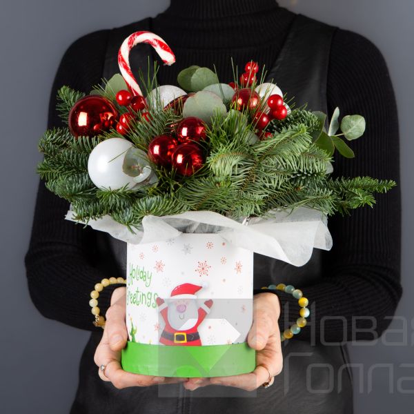 Композиция в маленькой коробке новогодней