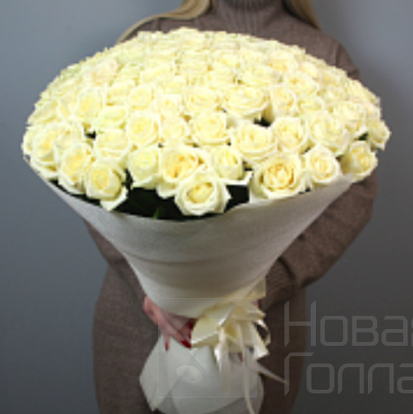 Букет 101 белая роза 70см