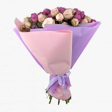 Букет 15 пионовидных кустовых роз микс 40 см