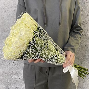 Букет 21 белая роза 50см.