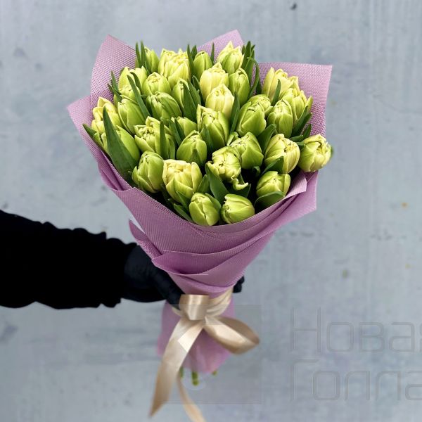 Букет 35 белых пионовидных тюльпанов